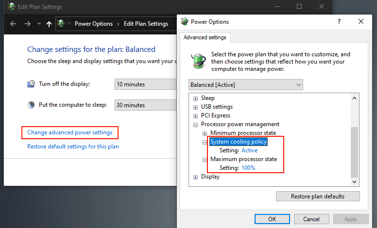 system cooling policy