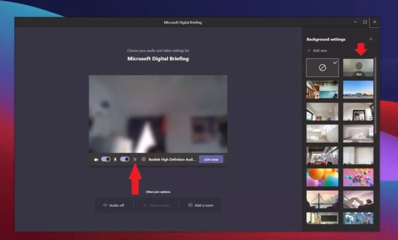 how to blur or add background effects on Microsoft teams
