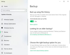 windows backup settings