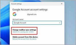 3. Click on Change mailbox sync settings.