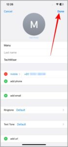 And now tap on Done to save the updated contact
