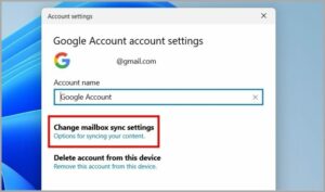 Click on Change mailbox sync settings