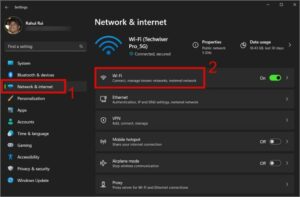 From the left pane, select Network & internet setting and then navigate to Wi-Fi