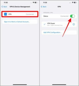 Now tap on the toggle named Status to disconnect the VPN