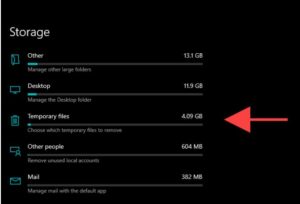 Pick the option labeled Temporary files