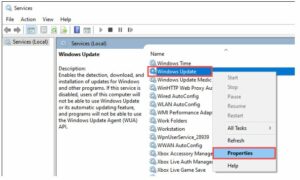 Right-click Windows Update and select Properties