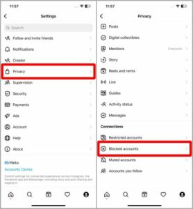 Scroll down and tap on Blocked accounts 
