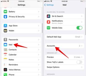 Scroll down and tap on Mail followed by Account