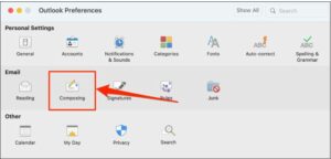Select Composing in the “Email” section