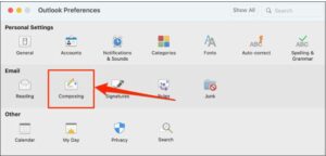 Select Composing in the “Email” section