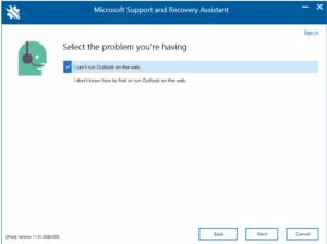 Select I can’t run Outlook on the web