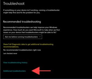  Select the option labeled Additional troubleshooters