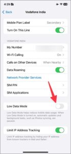  Select your main SIM. Disable the Low Data Mode toggle