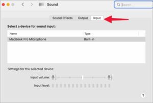 Slide to Input and select your device for sound input.