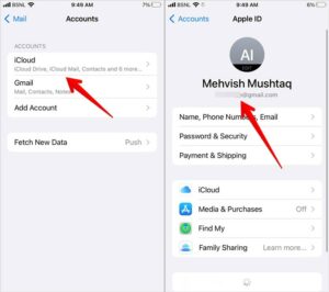 Tap on iCloud or any other account