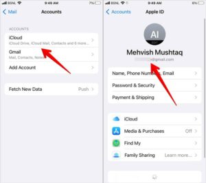 Tap on iCloud or any other account