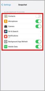 Use the toggles to enable all the permissions one by one