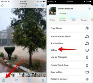 press the Share button and select AirPlay