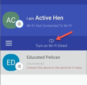  tap the Turn on WiFi Direct slider