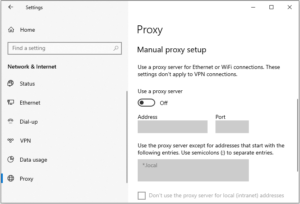 Click the Proxy tab and turn off the Use a proxy server option