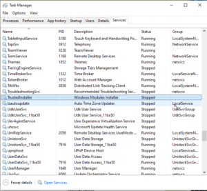 Click the Services Tab and look for TrustedInstaller