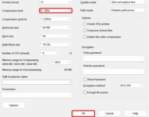 Compression level drop-down menu