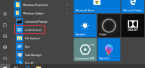 Find Control Panel in Windows 10 from Start Menu