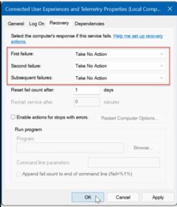 Select the Recovery tab