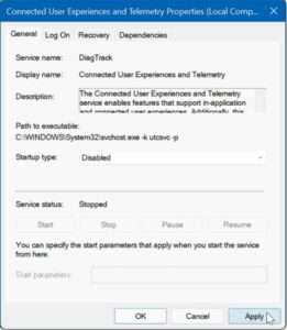 change the Startup type to Disabled and click Apply