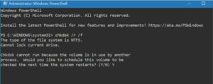 type Y and press Enter to schedule the scan the next time you reboot your PC
