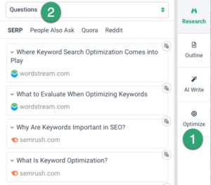 Use the Paragraph Answer template within Frase for AI to suggest answers