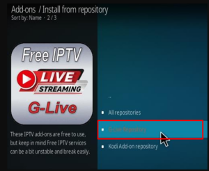 Select the option glive repository on the next page