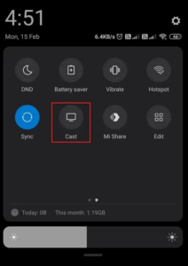 down the notification panel and select the Cast icon
