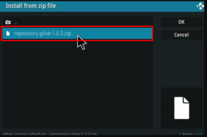 install the glive repository on Kodi